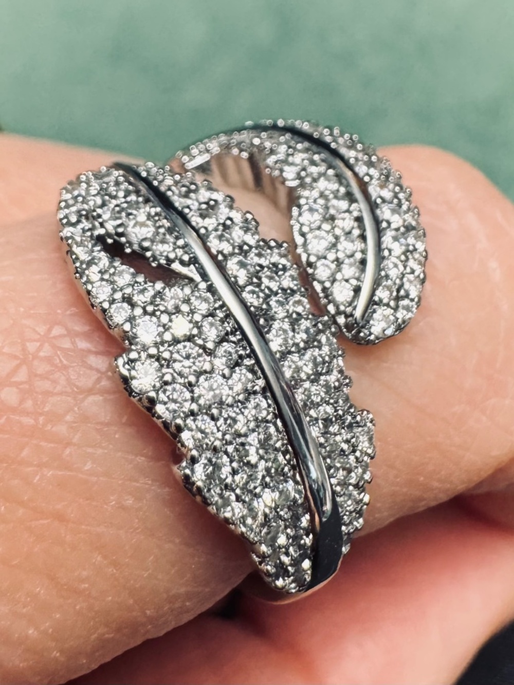 Silver Pavé Leaf Wrap Ring - Women Jewelry